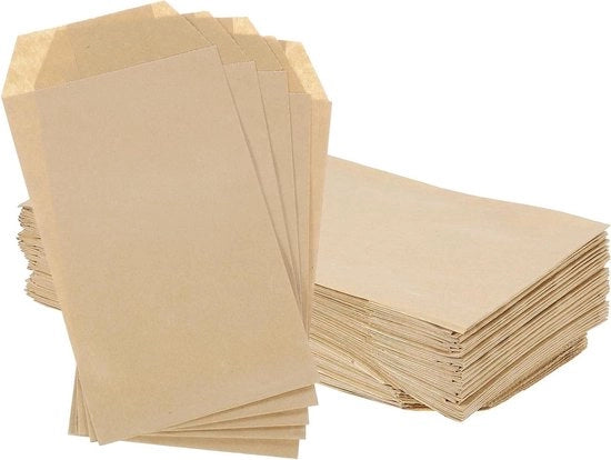 100 confezioni di sacchetti in carta kraft per dolci, piani e impermeabili - ideali per pasticceria, biscotti, cioccolato - disegno marrone per diverse occasioni.