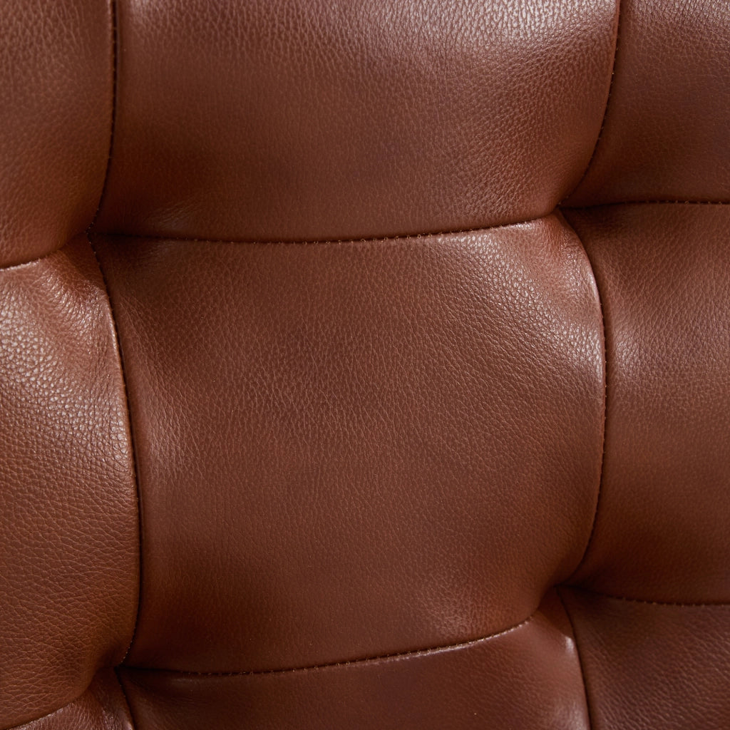 Poltrona Lounge con Schienale con Cuciture Pull-Point e Struttura Stabile, in Pelle, Legno e PVC, Marrone