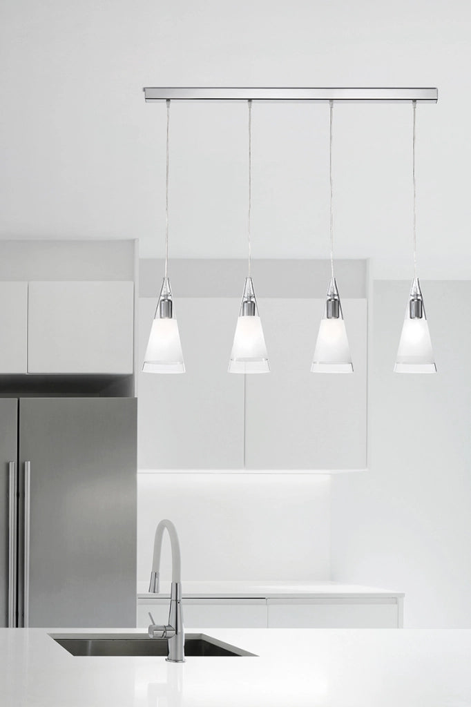 Lampada a sospensione RENOIR 3 Elementi - Struttura in Metallo Cromato e Diffusore in Vetro Soffiato Bianco Satinato, Attacco E27, IP20 - Rossini