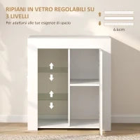 Mobile Contenitore a LED con 3 Ripiani Aperti e Armadietto a 2 Livelli, in Legno e Vetro, 75x40.1x83 cm, Bianco