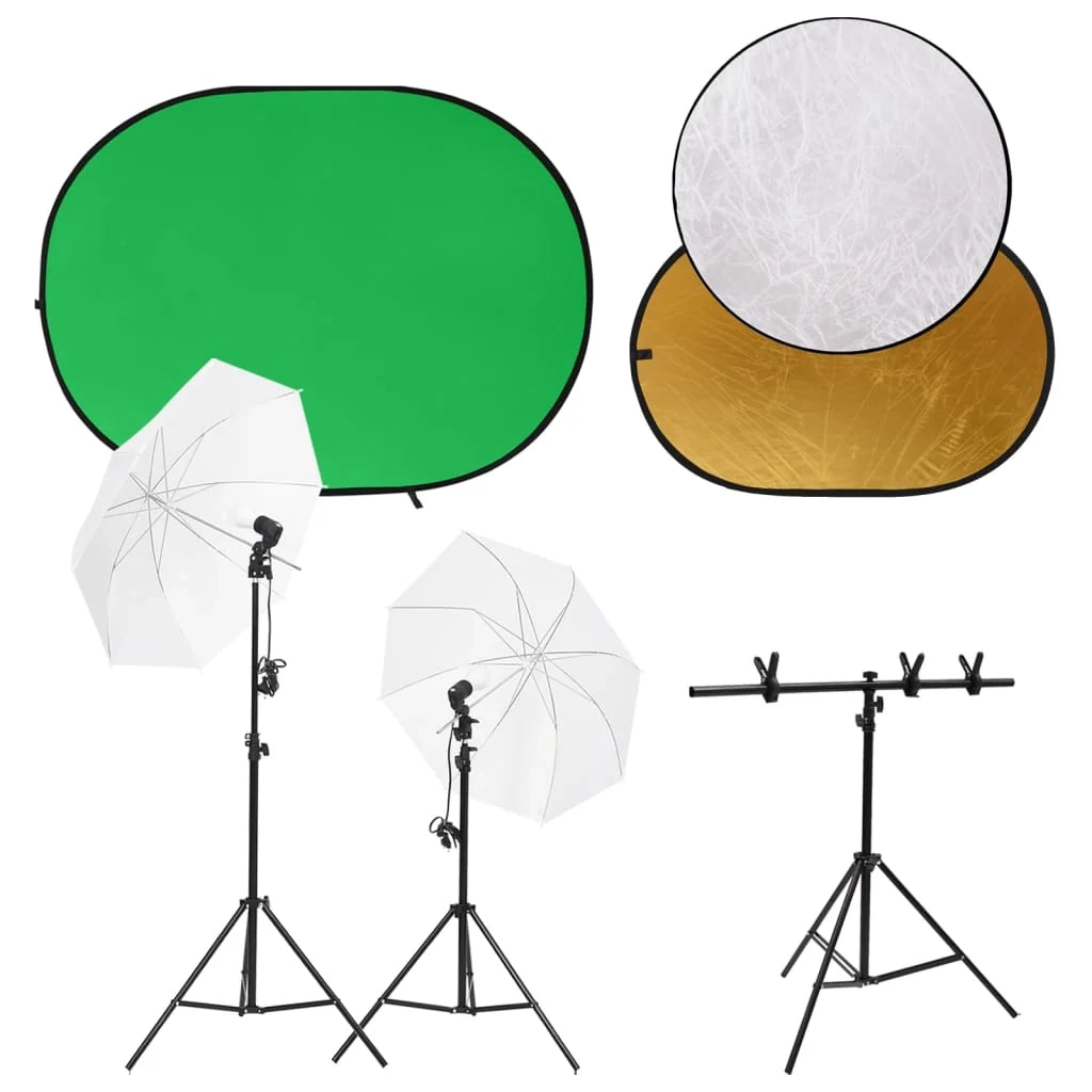Kit per studio fotografico con illuminazione schermo di sfondo e riflettore nero 02_0042497