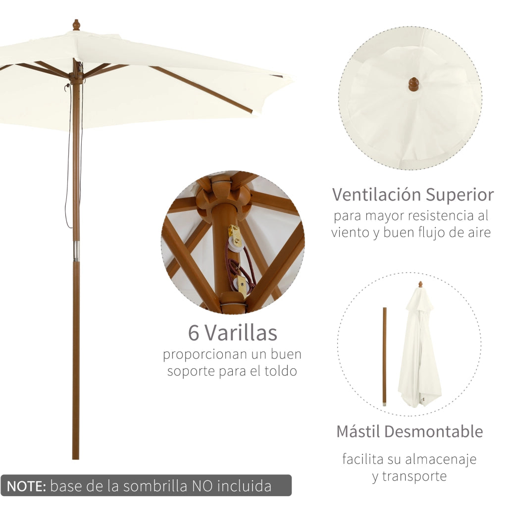 Ombrellone da Esterno in Legno con Sistema a Puleggia ¨C zephmum ¨C ?250x230cm, Bianco