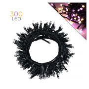 CATENA NATALIZIA 300 LED LUCE ROSA E GIALLA 15 METRI FILO VERDE - PER INTERNI ED ESTERNI IP44