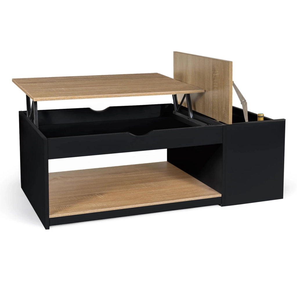 IDMarket - Tavolino ELEA sollevabile con scatola in legno nero e finitura in faggio