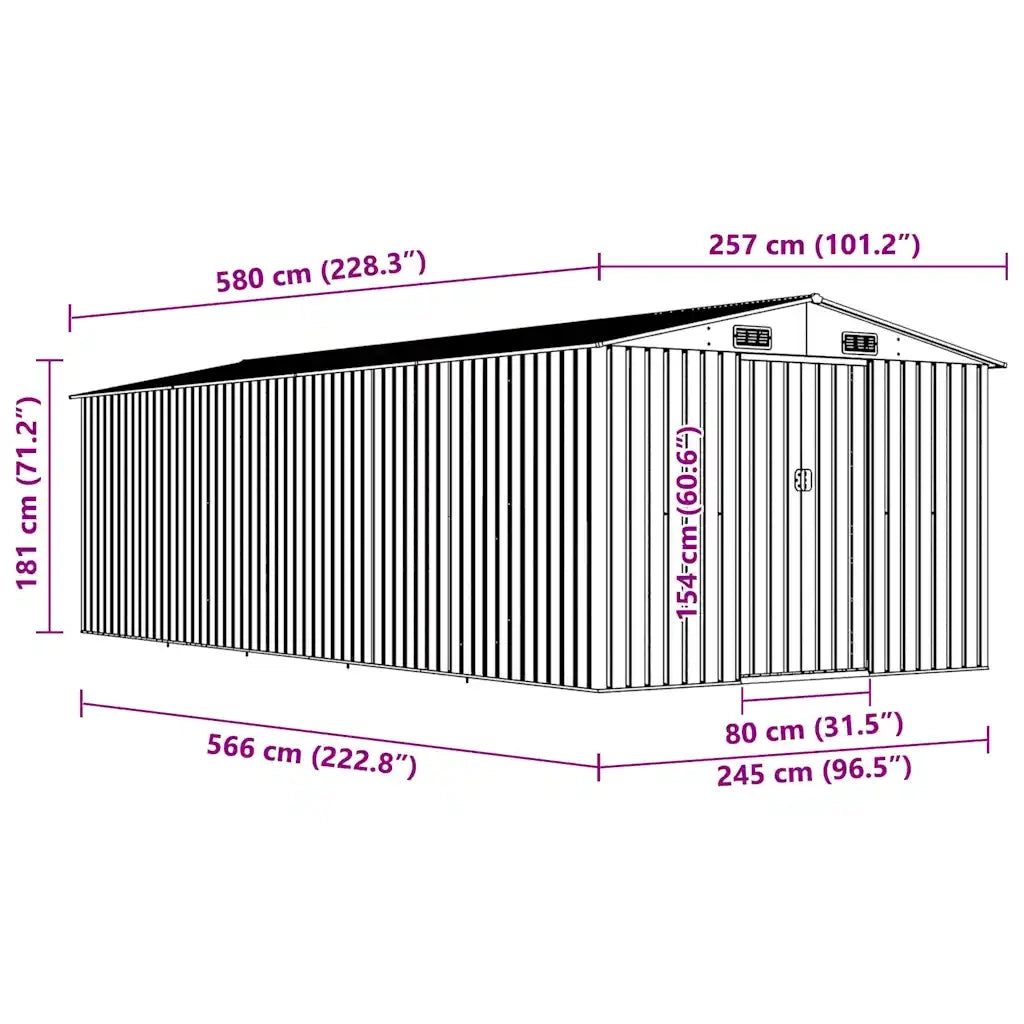 Casetta da Giardino 257x580x181 cm in Metallo Antracite 143354