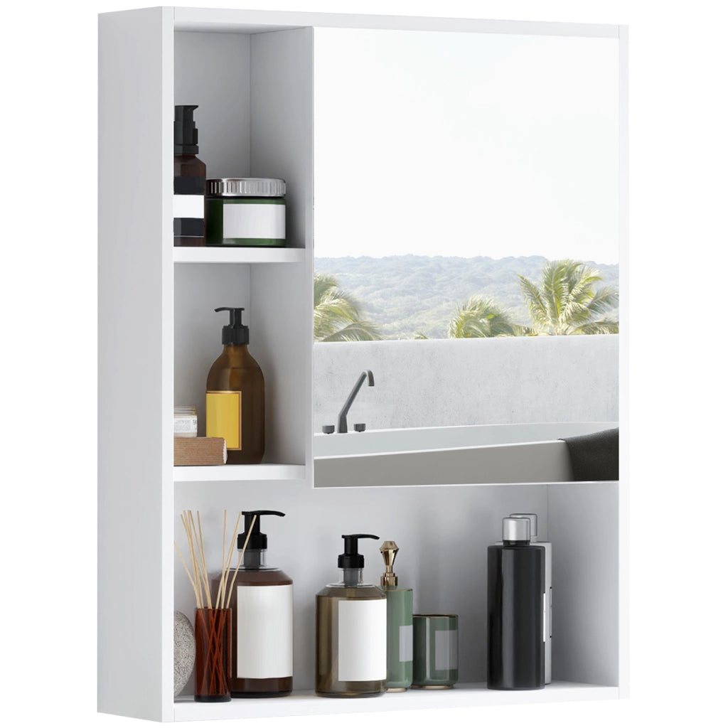 Armadietto Bagno con Specchio, Ripiani e Scaffale Regolabile, Montaggio a Parete, 60x15x76cm, Bianco