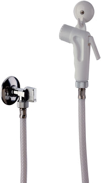 Set doccetta bidet eco con doccia a pulsante bianca, flessibile, rubinetto e gancio bianco