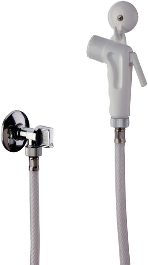 Set doccetta bidet eco con doccia a pulsante bianca, flessibile, rubinetto e gancio bianco