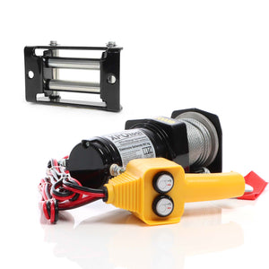 Set Argano elettrico 907kg 12V con fune d'acciaio 12,5m 1CV e guida a rulli da 907-1587kg