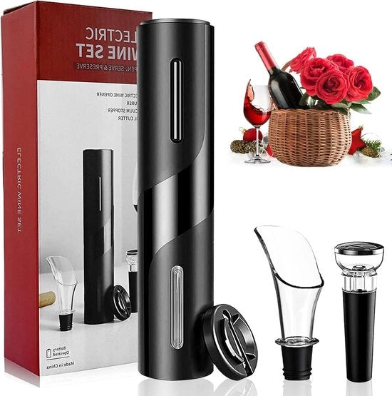 Set di apripipì elettrico 4 in 1 Professionale apripipì automatico - Batterie - Apripipì a stantuffo - Stop aspirante - Accessori da cucina - Bar apripipì vino