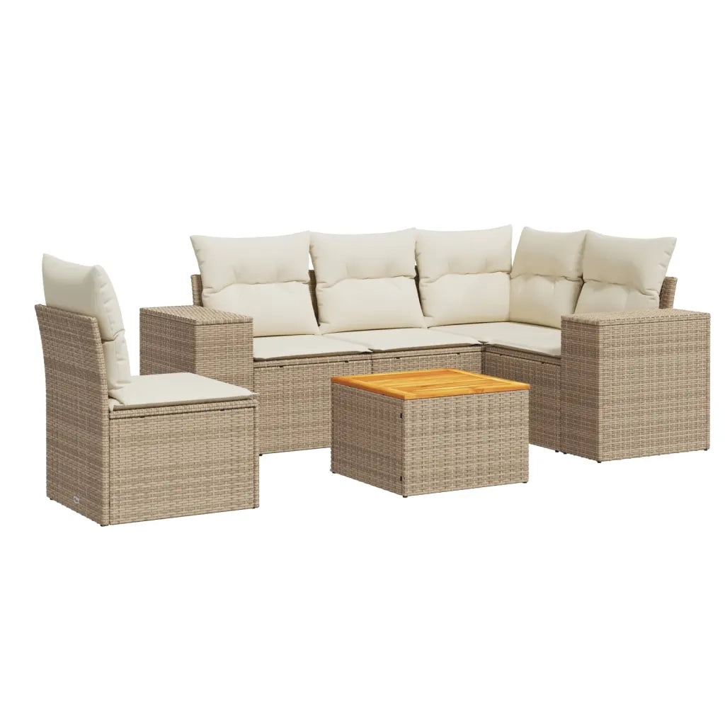 Set Divano da Giardino 6 pz con Cuscini Beige in Polyrattan