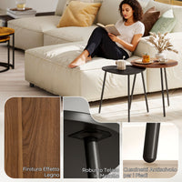 Set 2 Tavolini da Salotto Impilabili con Telaio in Metallo Noce e Nero