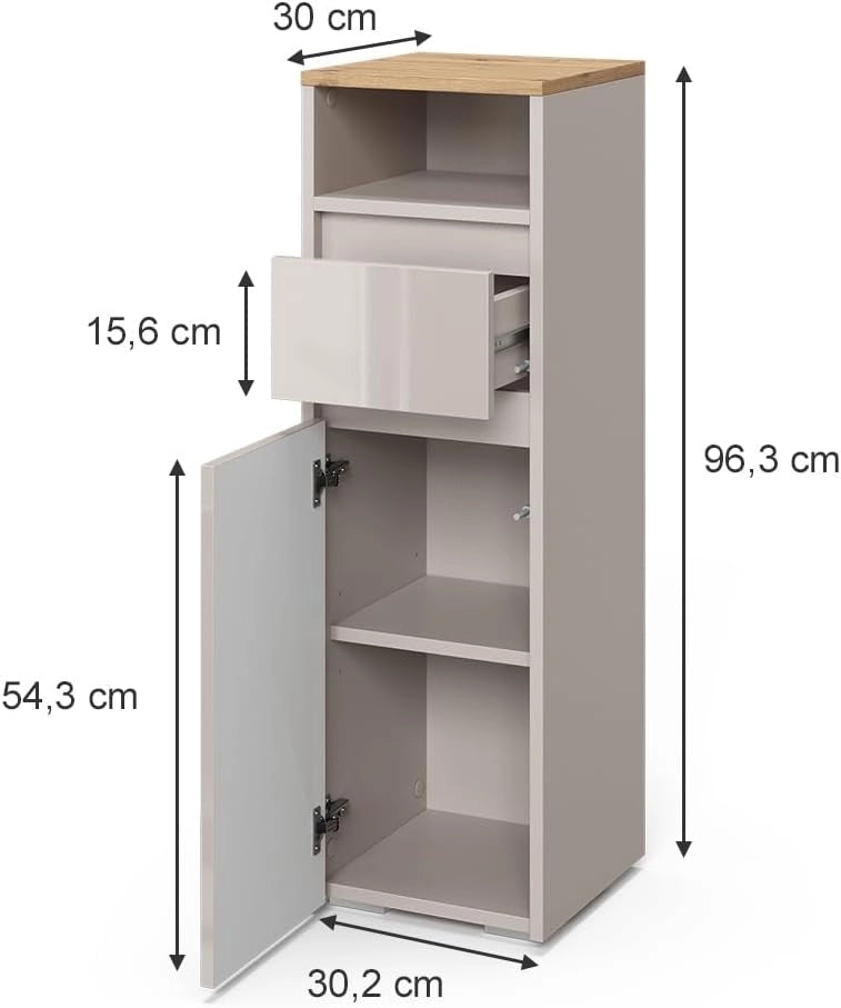 mobiletto bagno Majest, Cachemire, 30.2 x 96.3 cm con cassetto e anta, per la conservazione di accessori da bagno e combinabile