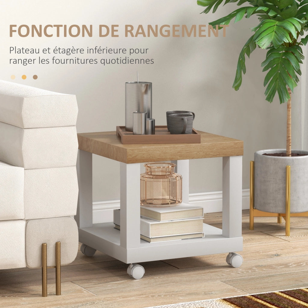 Tavolino da caff¨¨ con rotelle ¨C Xylo ¨C legno naturale e bianco 40x40x40 cm