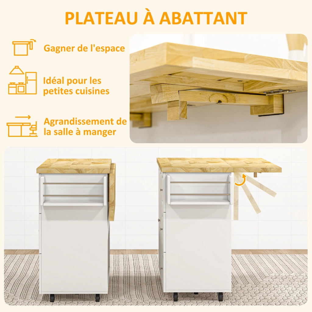Tavolo da cucina allungabile con cassetti e ripiano pieghevole ¨C zephmum ¨C bianco 111.5x75x89 cm