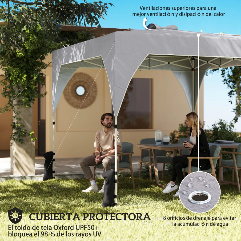 Tenda da giardino pieghevole 3x3 m ¨C zephmum ¨C grigio con sacchi di sabbia e ruote