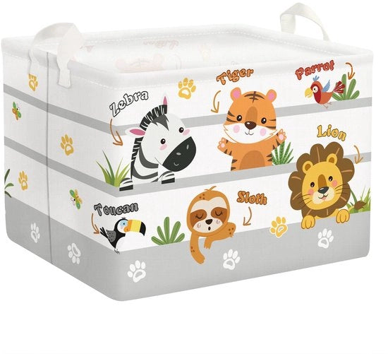 36L cassa di stoccaggio per bambini con maniglia, con disegno di animali zebra, leone, tigre e altri, per la camera da letto o la bagno dei bambini
