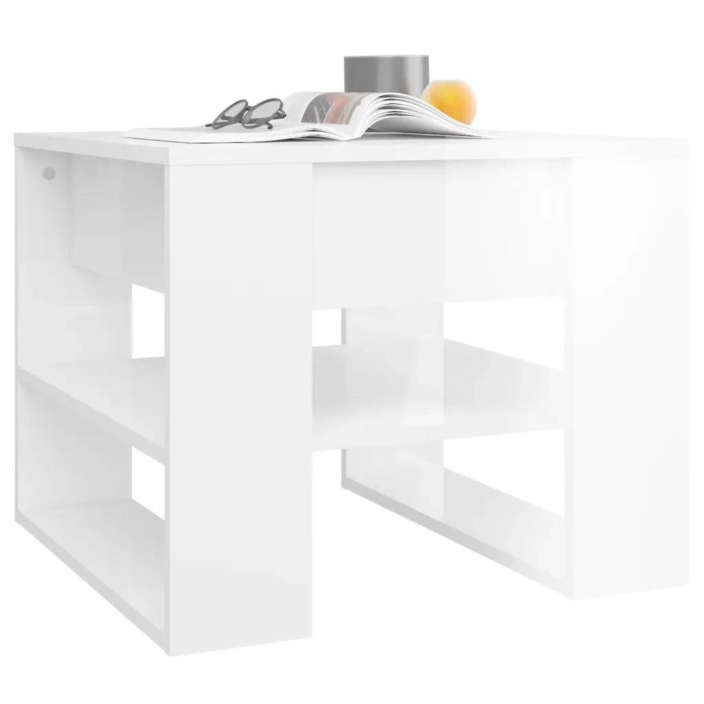 Tavolino Salotto Bianco Lucido 55,5x55x45 cm Legno Multistrato cod mxl 13126