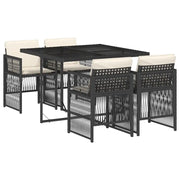 Set da Pranzo da Giardino 5 pz | Set Salotto da Giardino Nero con Cuscini in Polyrattan