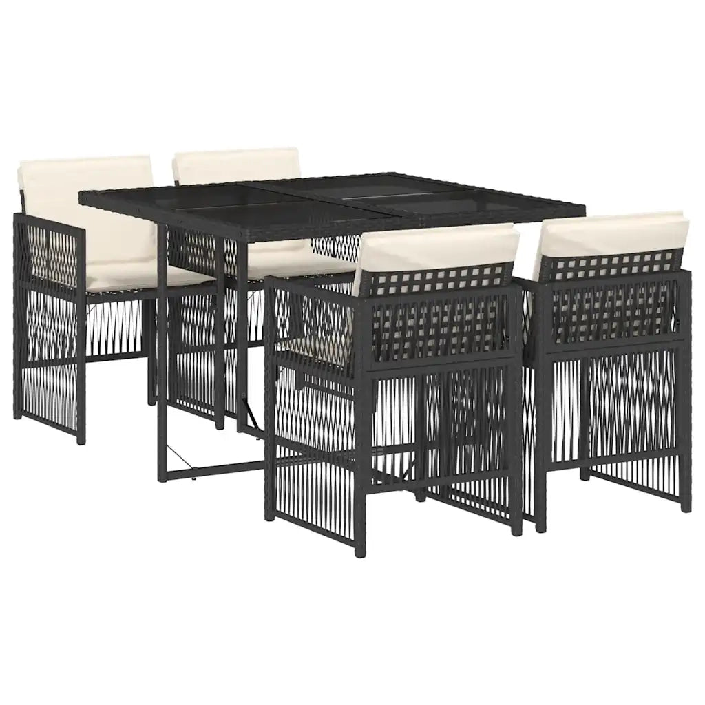 Set da Pranzo da Giardino 5 pz | Set Salotto da Giardino Nero con Cuscini in Polyrattan