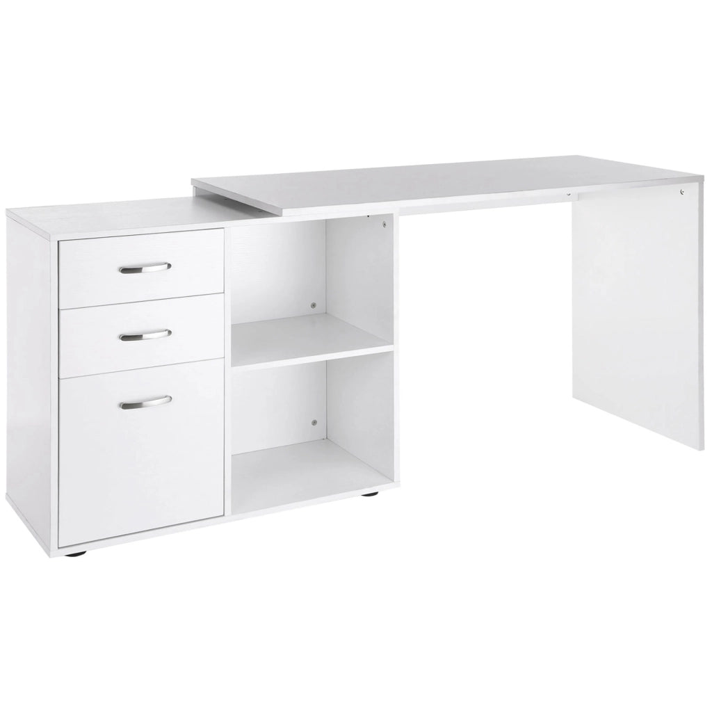 Scrivania angolare e dritta modulabile per computer, in MDF bianco con 3 cassetti e 2 vani, salvaspazio per casa e ufficio