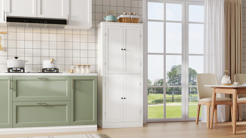 Credenza alta multifunzionale con ante, ripiani interni e cassetto, 182 × 40 × 75 cm, in MDF, bianco