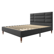 Letto imbottito matrimoniale 140×200 cm con testiera e rete; materasso incluso; lino; grigio