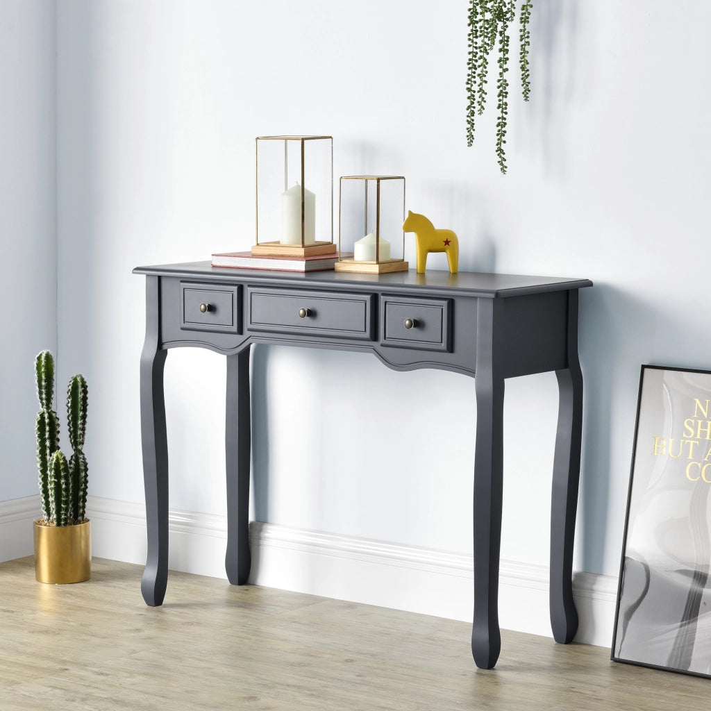Tavolo Consolle Vintage con 3 Cassetti - Grigio Scuro [en.casa]