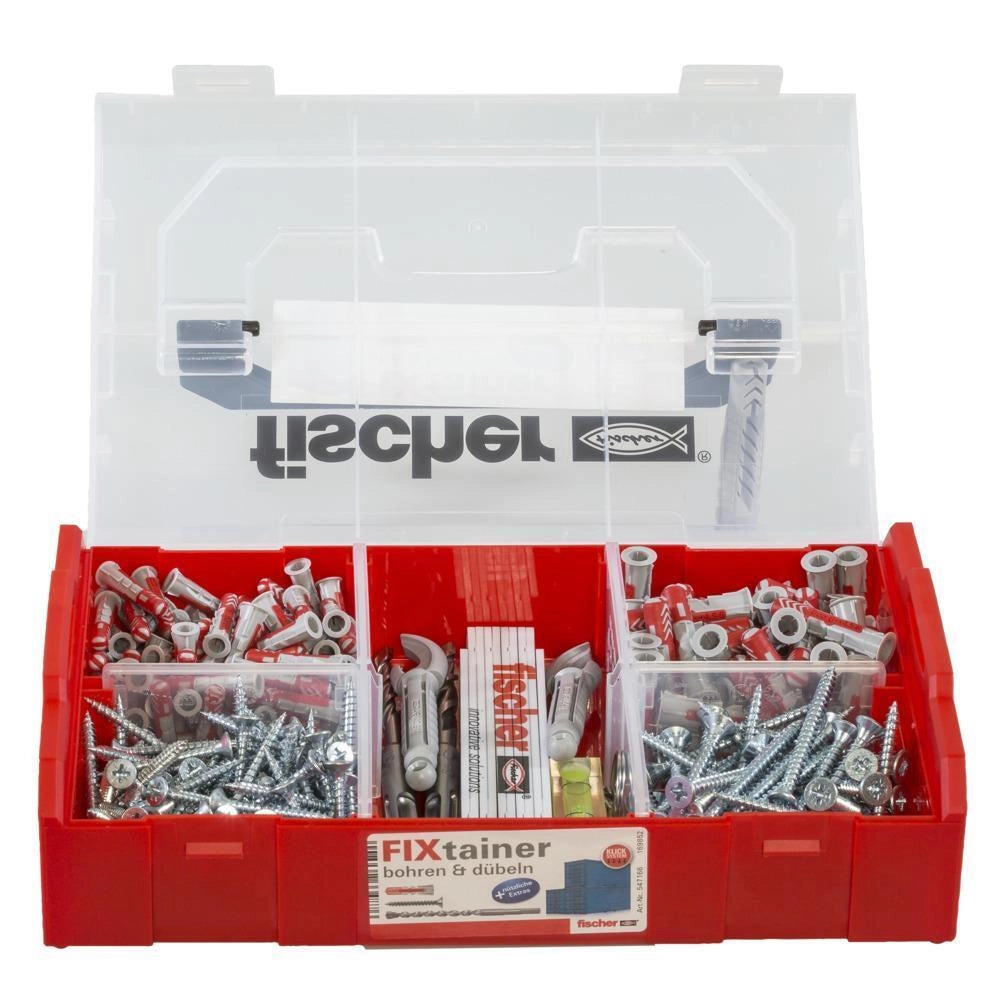 Fischer 547166 FIXtainer Set per Forare e Tassellare 306 Pezzi con Tasselli DUOPOWER Viti e Accessori colore Grigio Chiaro-Rosso