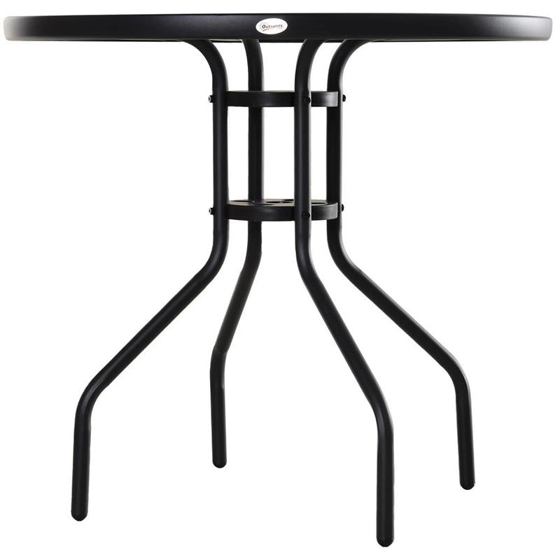 TAVOLINO DA GIARDINO CON PIANO IN VETRO TEMPERATO E FORO 80 X 72 CM NERO