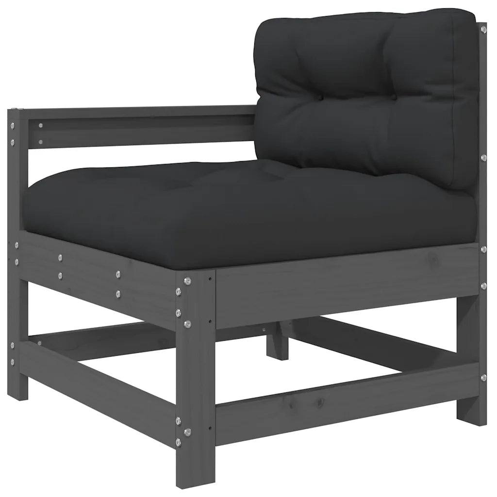 Salotto da Giardino-Set Divani da Giardino 3pz con Cuscini in Legno Massello Grigio