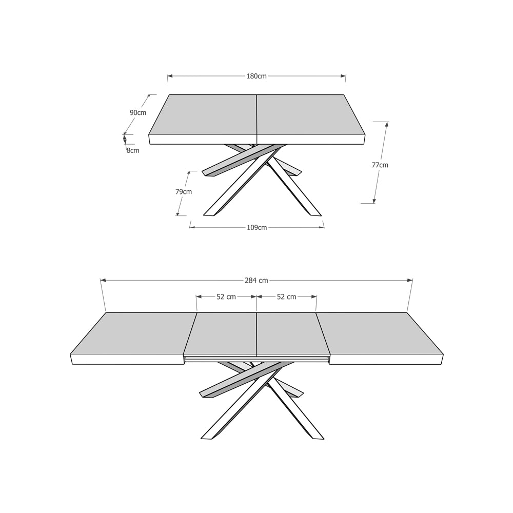 Tavolo allungabile 90x180/284 cm Volta Cemento telaio 4/A