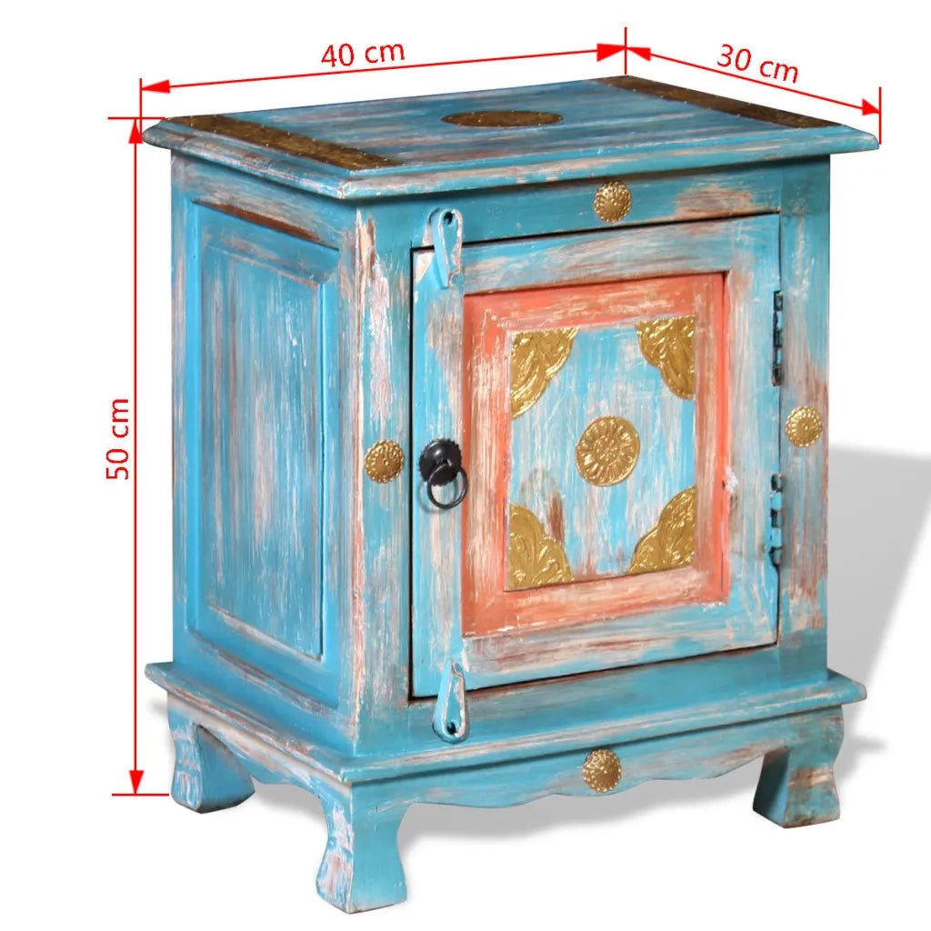 Comodino | Armadio da Notte | Mobiletto da notte in Legno Massello di Mango Blu