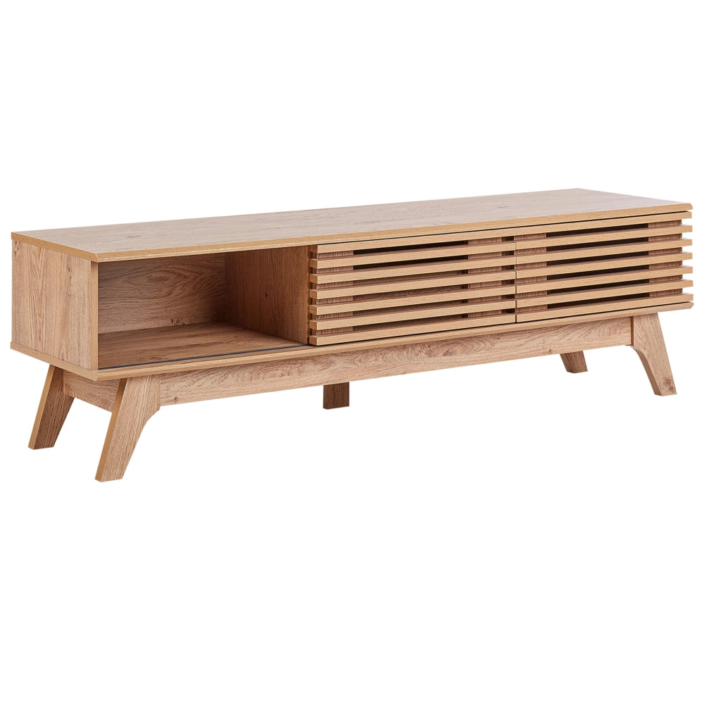 Mobile TV con ante scorrevoli e cassetto legno chiaro stile moderno contemporaneo