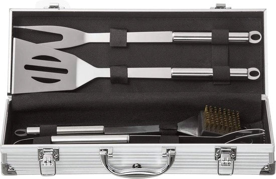 Accessori barbecue, acciaio inossidabile, forchette barbecue di alta qualità, con contenitore portatile, set di accessori barbecue perfetto per uomini, con termometro per carne, regalo.