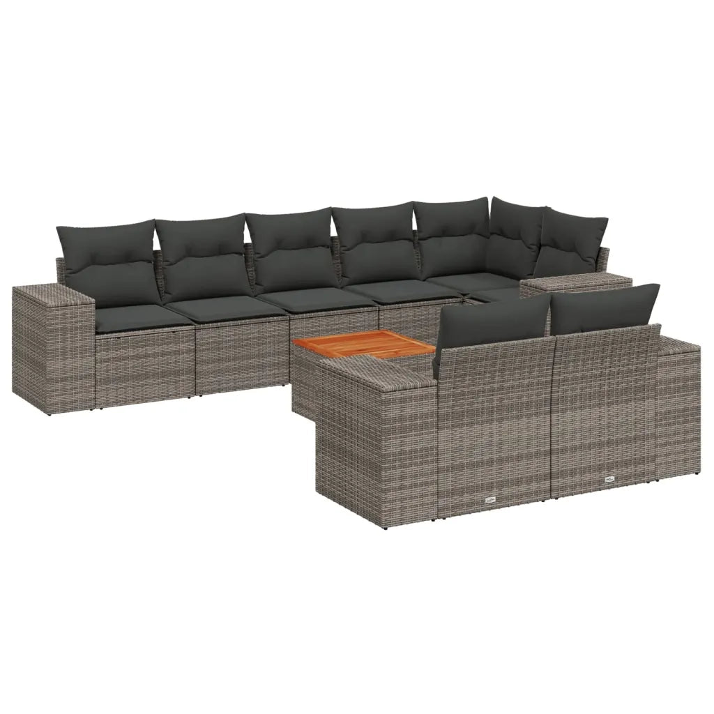 Set Divano da Giardino 9 pz con Cuscini Grigio in Polyrattan 3225535