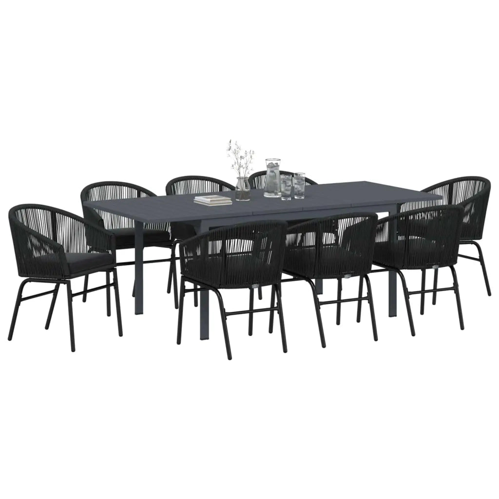Set da Pranzo per Giardino 9 pcs Nero polyrattan 3378831