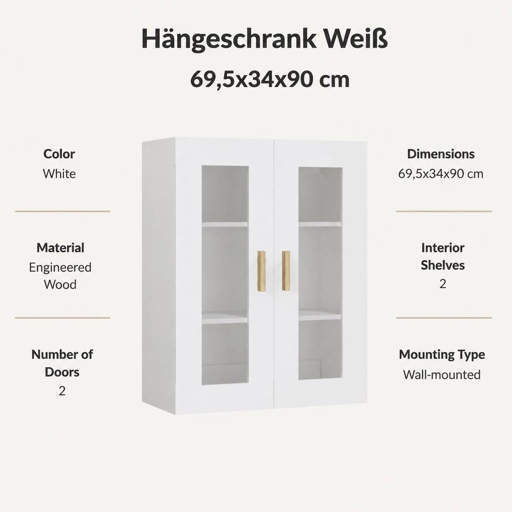 Wall Cabinet, White, 69.5x34x90 Cm