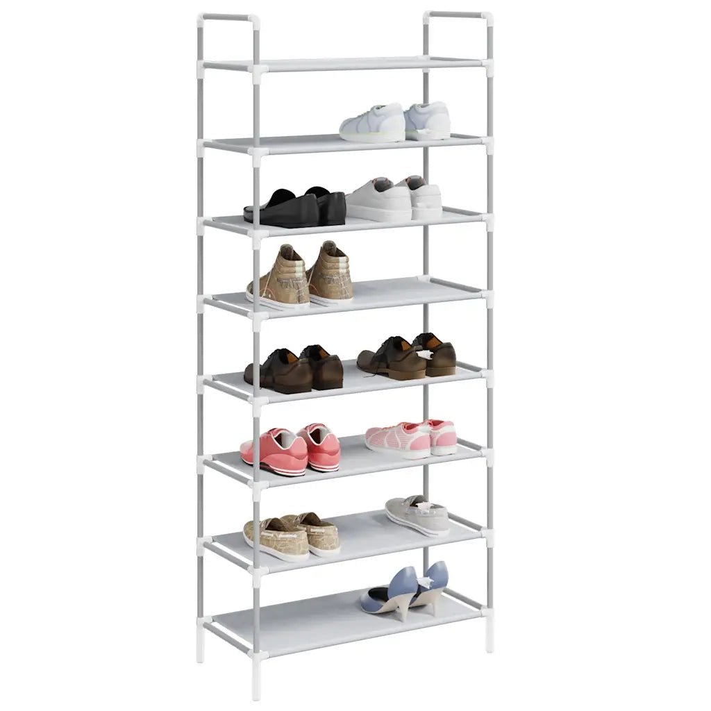 Scarpiera con 8 Ripiani-Scaffale per scarpe Metallo e Tessuto non Tessuto Argento