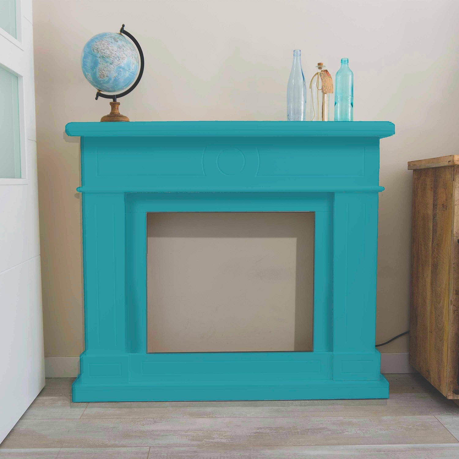 Cornice da Pavimento per Inserto Camino Elettrico 95x102x21,5 cm in MDF Sined Lipari Turchese