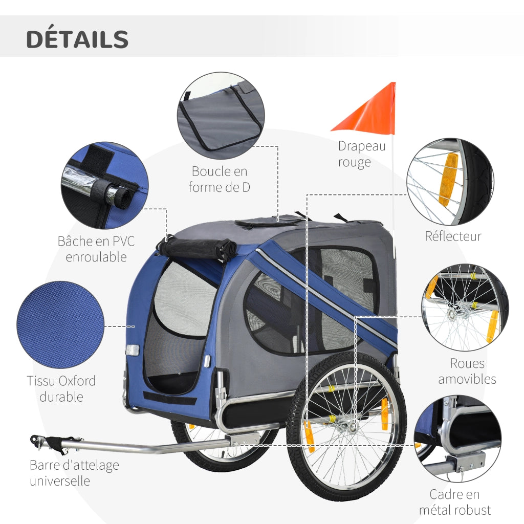 Rimorchio per Cani da Bicicletta ¨C Xylo ¨C Impermeabile con Bandiera e 8 Riflettori, 130x73x90 cm, Blu