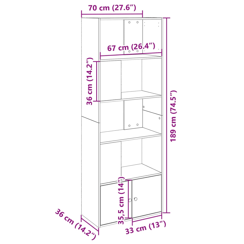 vidaXL Libreria Bianca 70x36x189 cm in Legno Multistrato