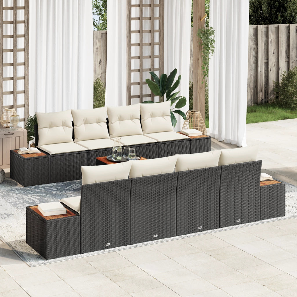 Set di divani da giardino 9 pezzi con cuscini Nero Polyrattan Acacia