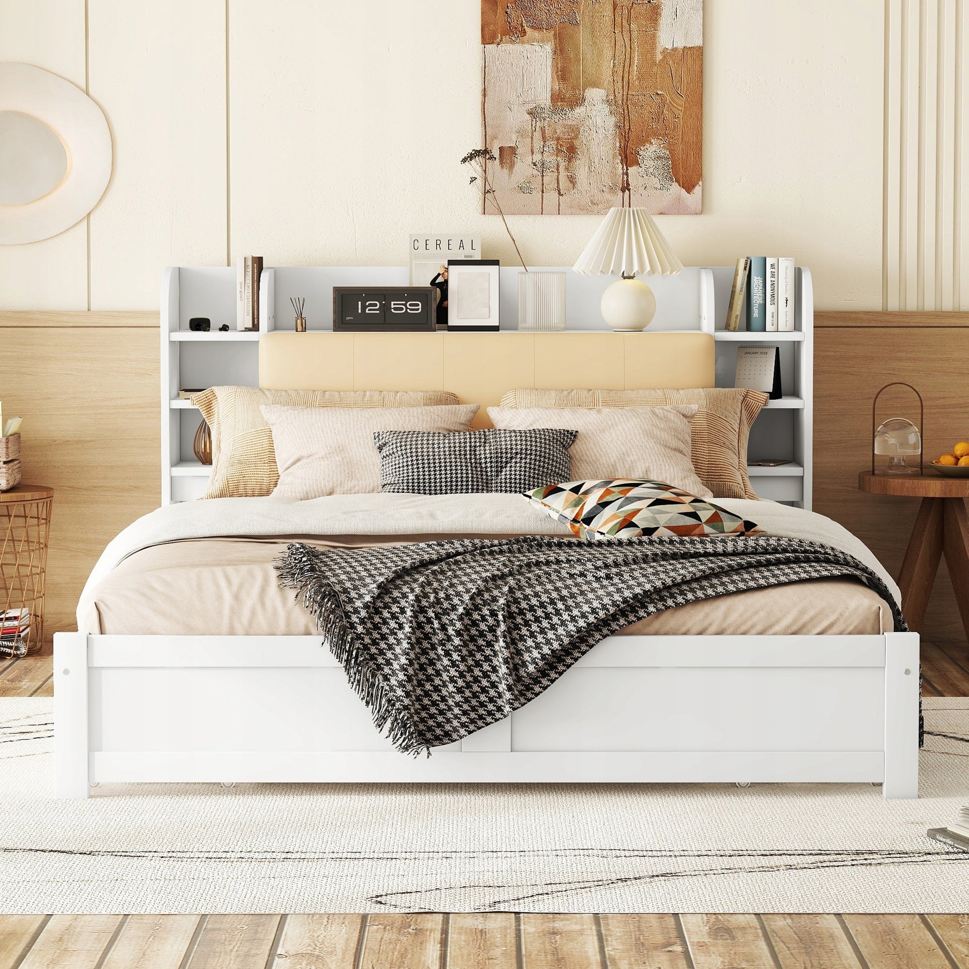 Letto matrimoniale con testiera - Xylo - 180x200 - Bianco - 4 cassetti