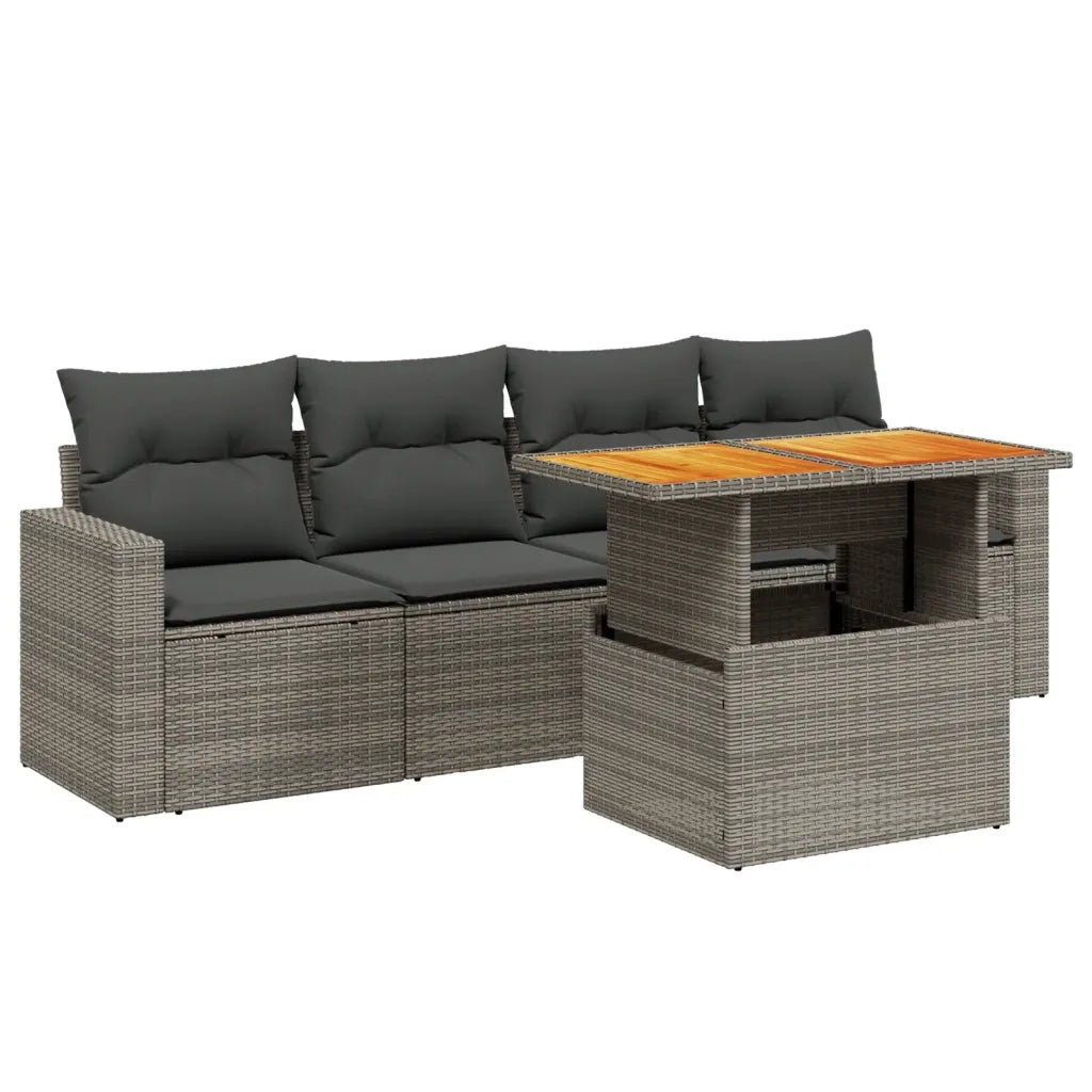 Set Divano da Giardino 5 pz | Set Salotto da Giardino con Cuscini Grigio in Polyrattan