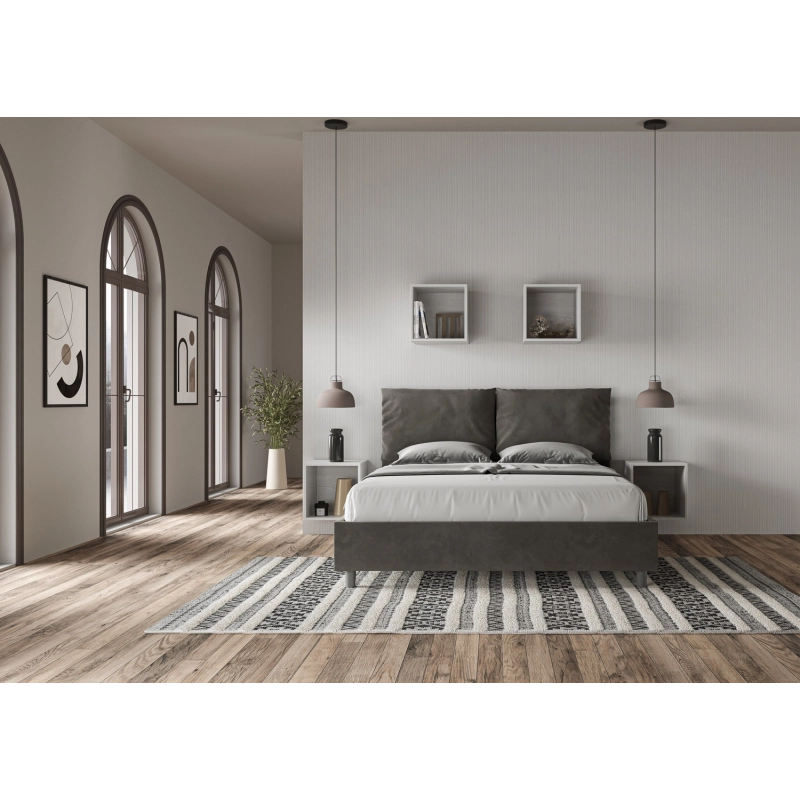 Letto imbottito Matrimoniale 160x210 cm Antea - Con rete,Microfibra,Grigio