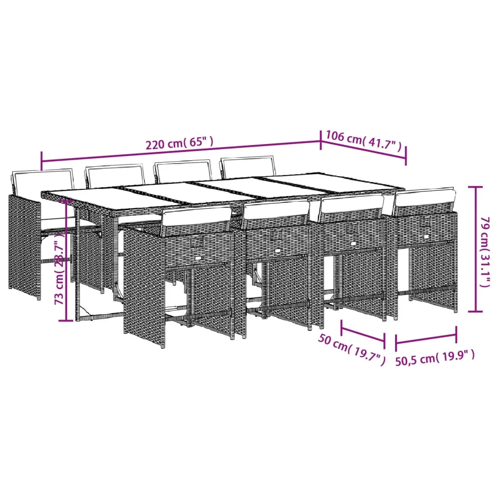 Set da pranzo da giardino da 9 pz con Cuscini in Polyrattan Grigio 3277872