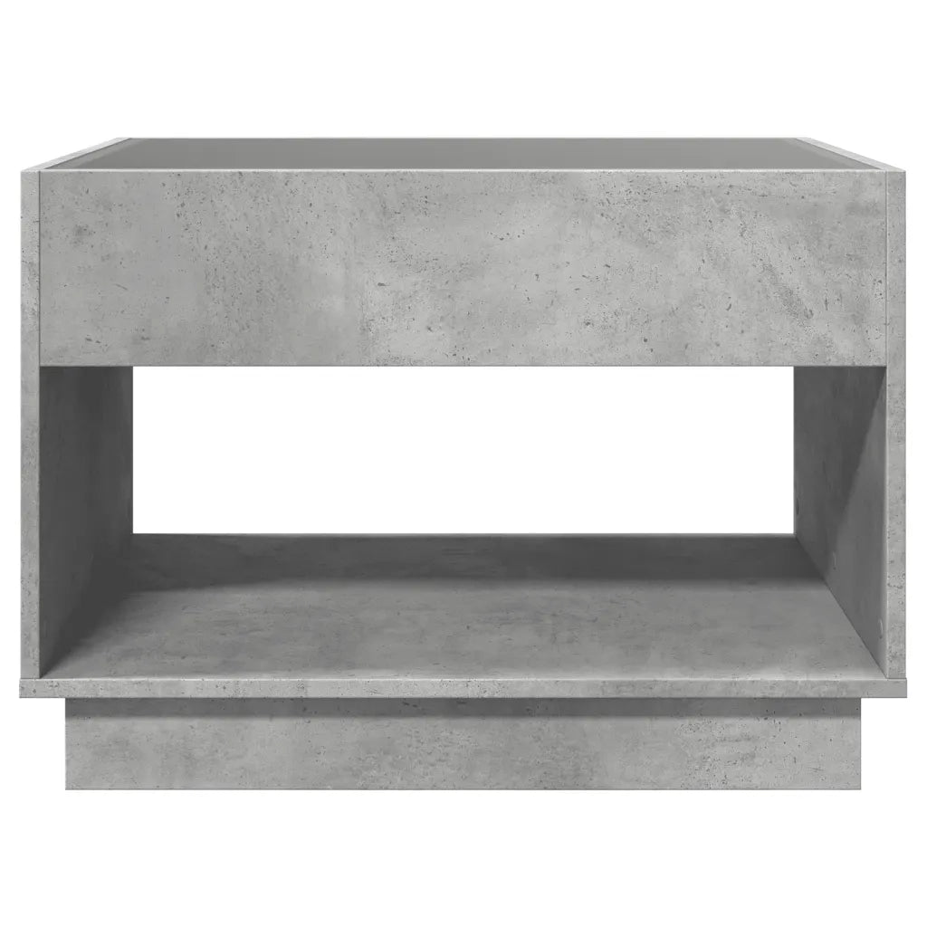Tavolino da Salotto con LED Infinity-Tavolino da soggiorno Grigio Cemento 70x50x50 cm
