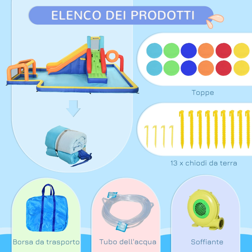 Casetta per Bambini 3-8 Anni con Scivolo, Parete, Porta e Canestro ¨C Zephmum ¨C 590x460x220 cm