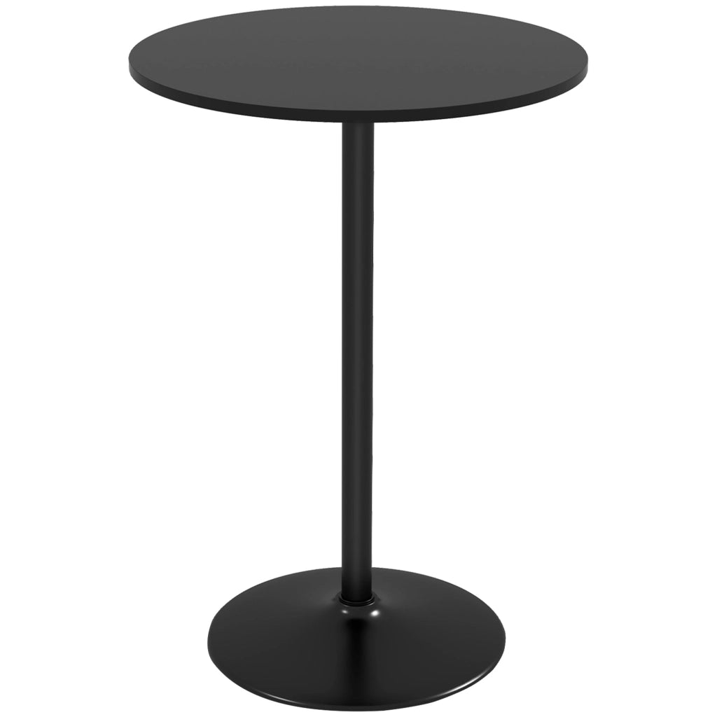 Tavolo Alto da Bar Moderno Rotondo con Base Ø70x102 cm in Acciaio e Piano in MDF Nero